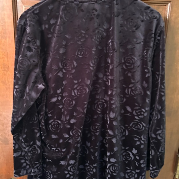 VTG 80s Black Crushed Velvet Floral Burn out casual top. By Bold Spirit, Sz PL - Picture 4 of 6